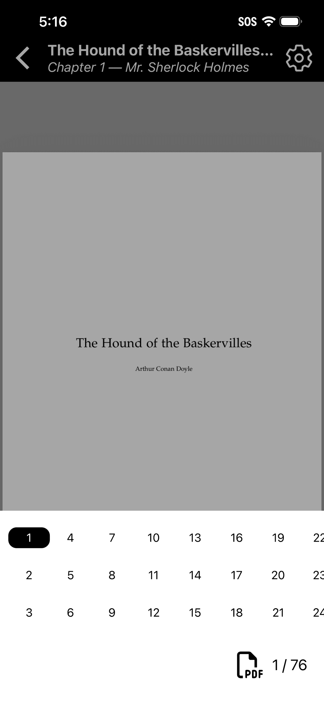 FoundFic PDF reader showing an imported story.